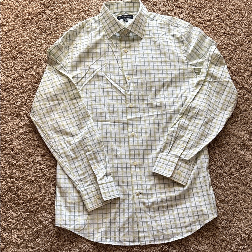 Banana Republic Men's Plaid Shirt - green and white